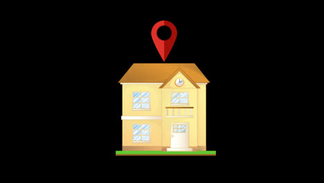 Haus-Mit-Pin-Standort.-Immobilien-Und-Punktmarkierung.-Hauslieferung.-GPS-Navigationskonzept-Mit-Alphakanal.